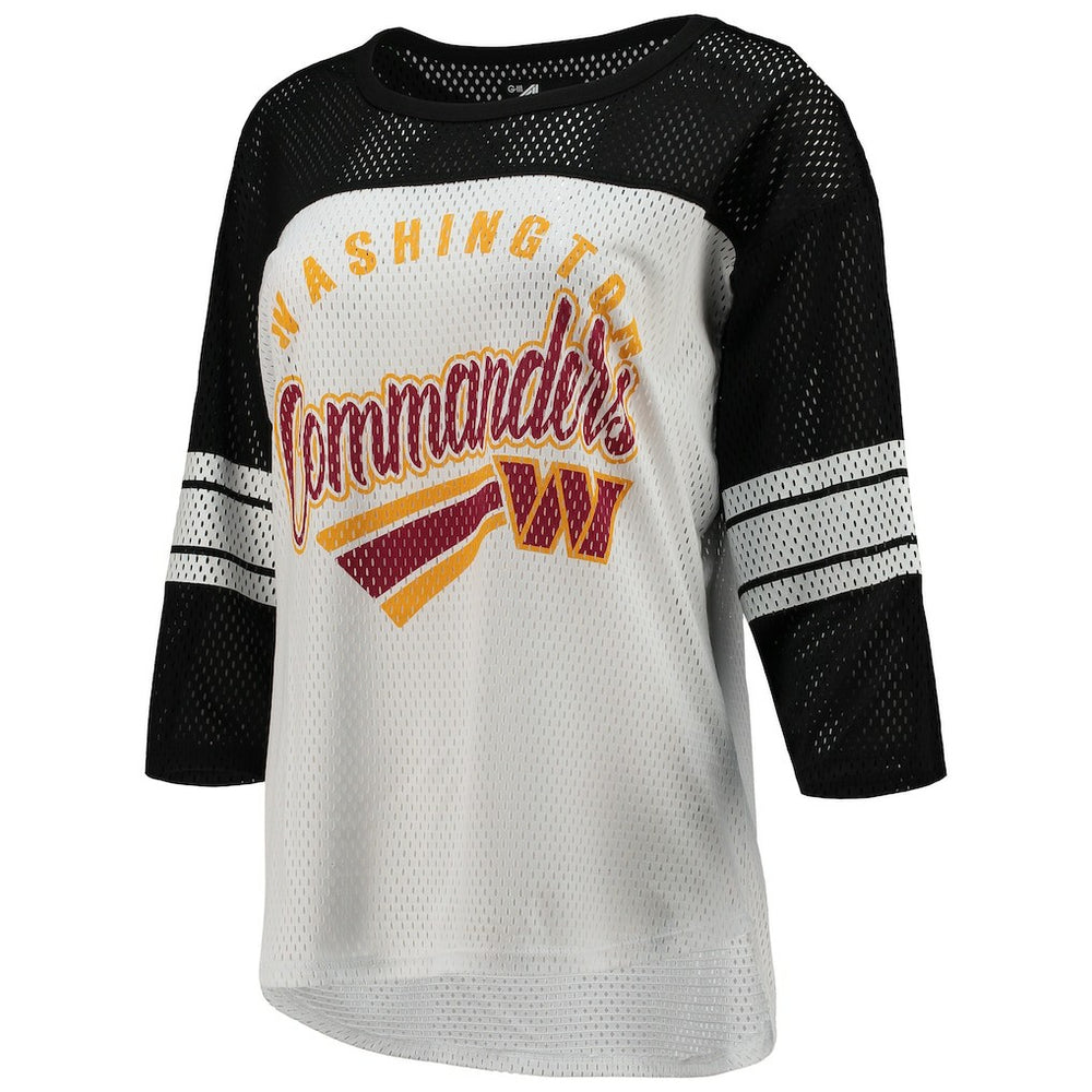 Washington Commanders G-III 4Her by Carl Banks Women's First Team 3/4-Sleeve Mesh T-Shirt White/Black - NFL