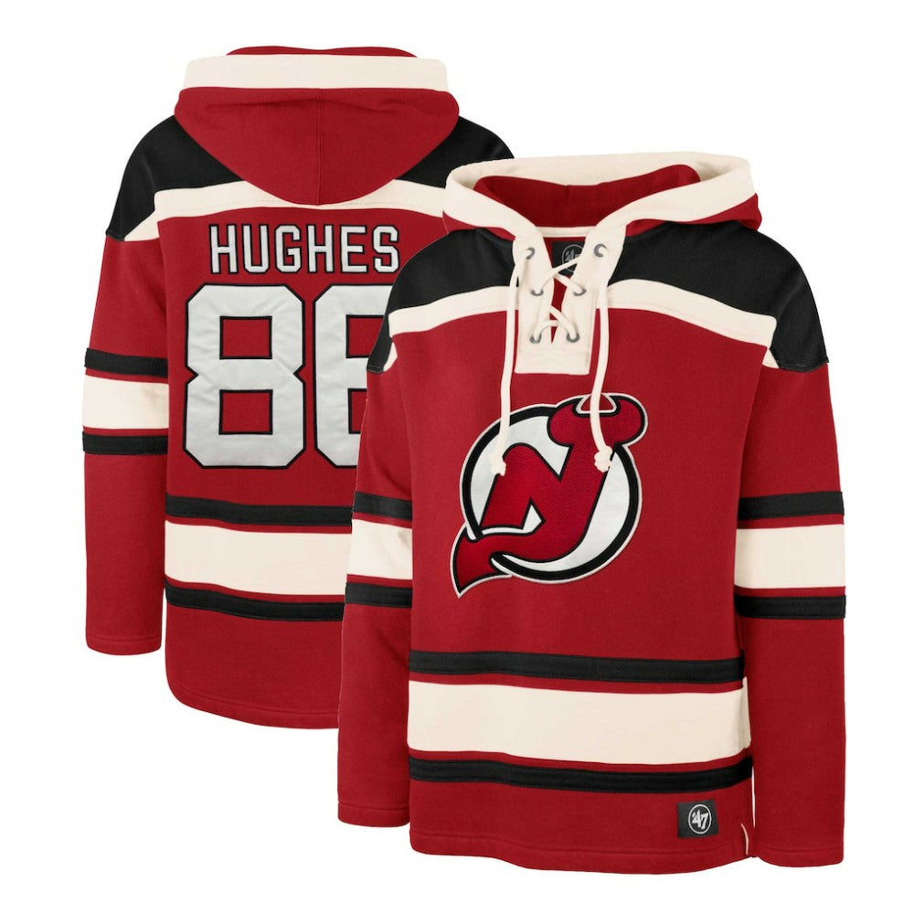 Jack Hughes New Jersey Devils - '47 Player Lacer Pullover Hoodie Red