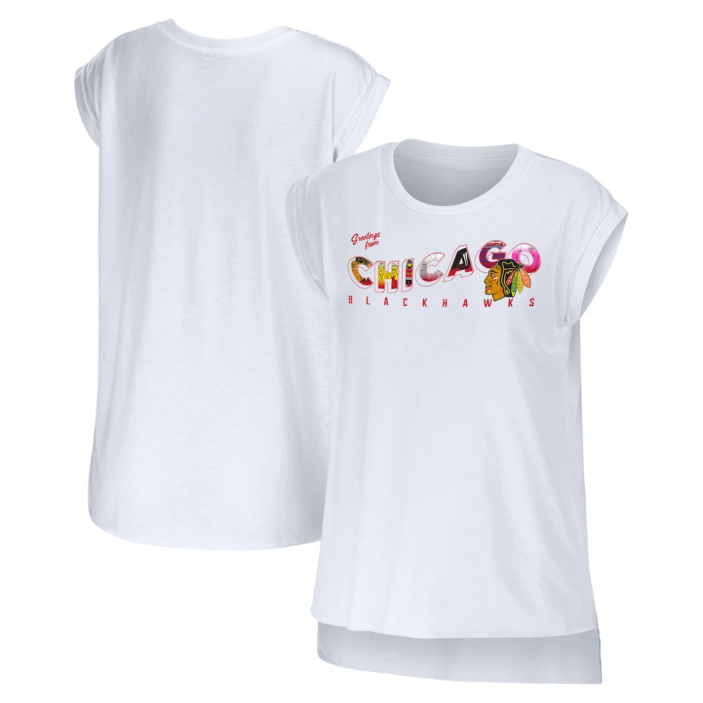 Chicago Blackhawks WEAR by Erin Andrews Women's Greetings From Muscle T-Shirt White