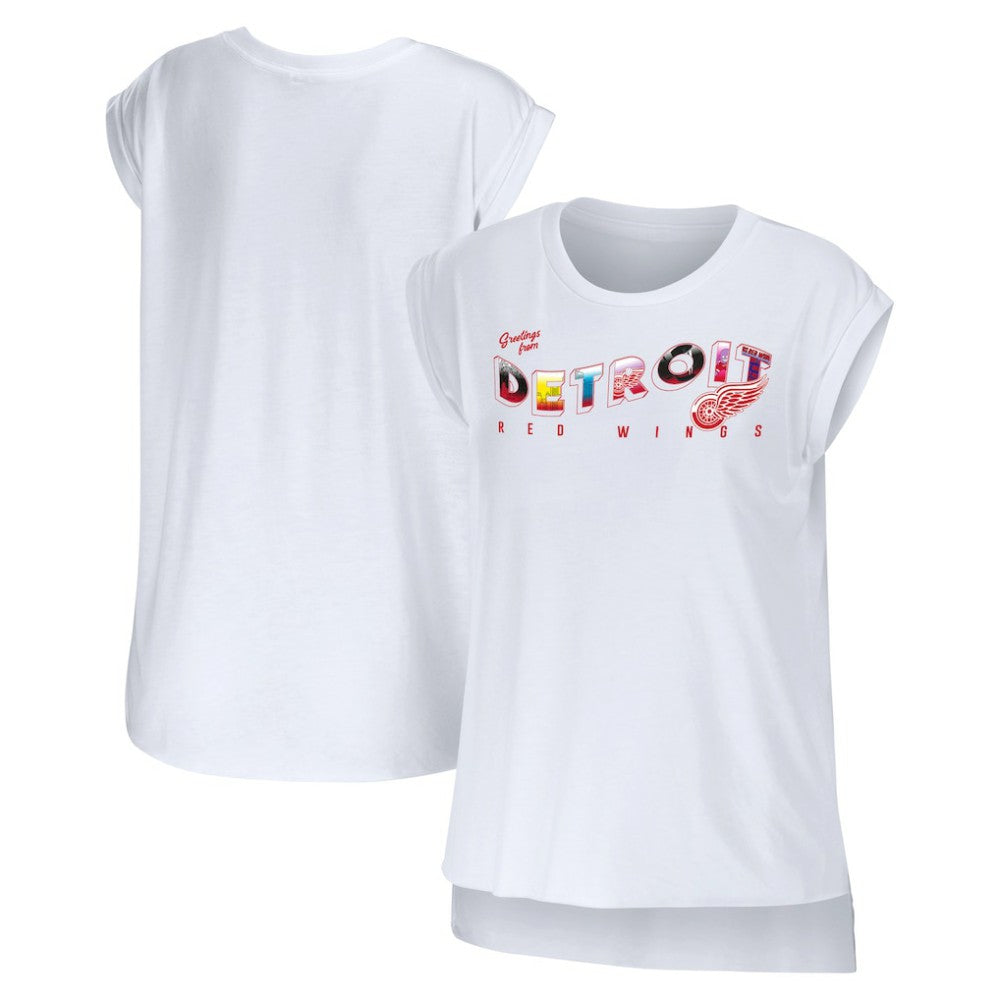Detroit Red Wings - WEAR by Erin Andrews Women's Greetings From Muscle T-Shirt White