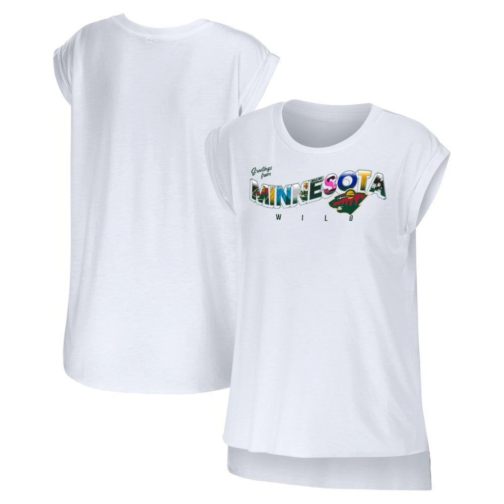 Minnesota Wild - WEAR by Erin Andrews Women's Greetings From Muscle T-Shirt White
