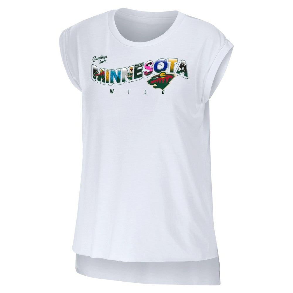Minnesota Wild - WEAR by Erin Andrews Women's Greetings From Muscle T-Shirt White