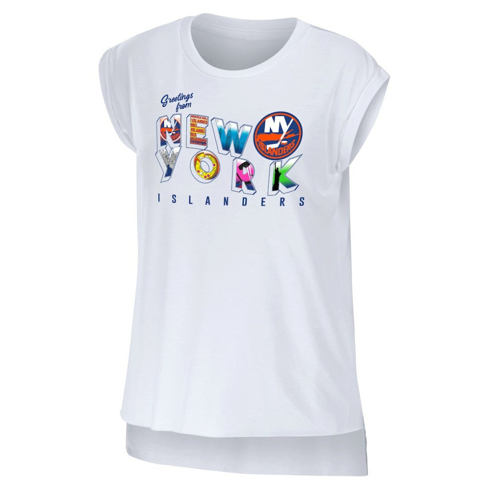 New York Islanders - WEAR by Erin Andrews Women's Greetings From Muscle T-Shirt White