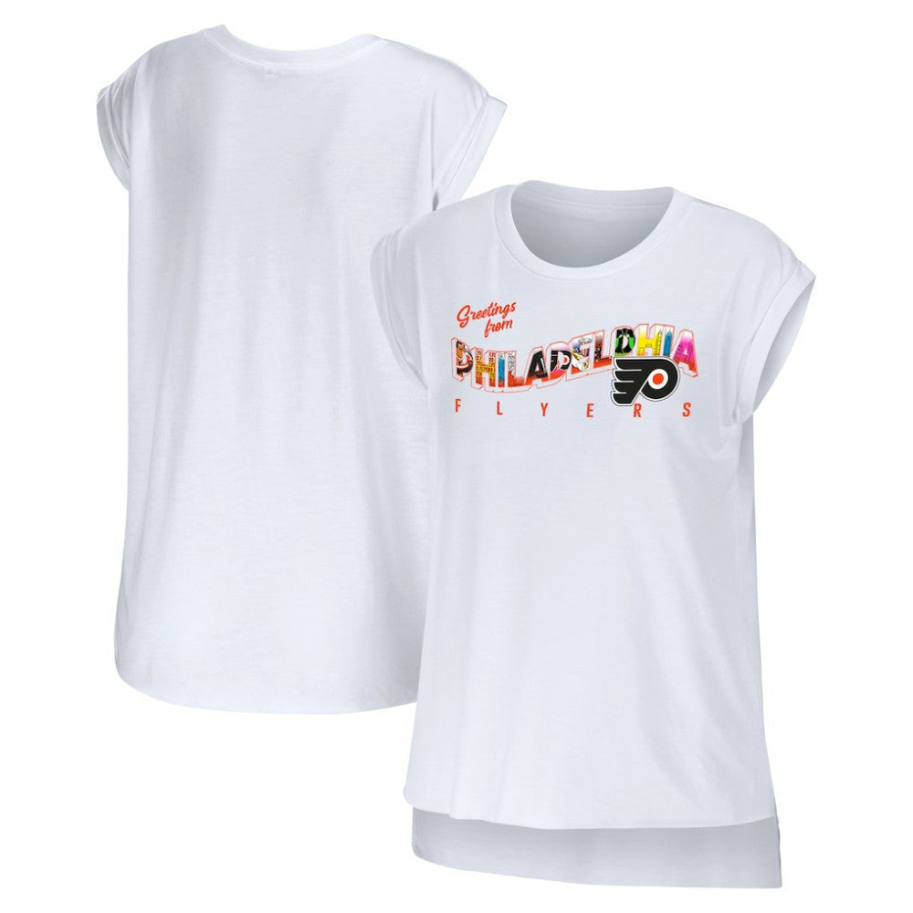 Philadelphia Flyers - WEAR by Erin Andrews Women's Greetings From Muscle T-Shirt White