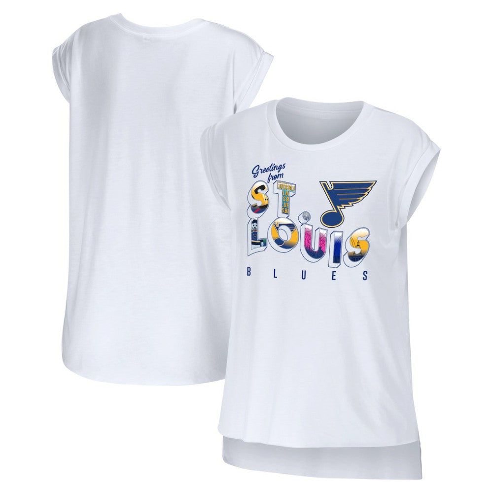 St. Louis Blues - WEAR by Erin Andrews Women's Greetings From Muscle T-Shirt White