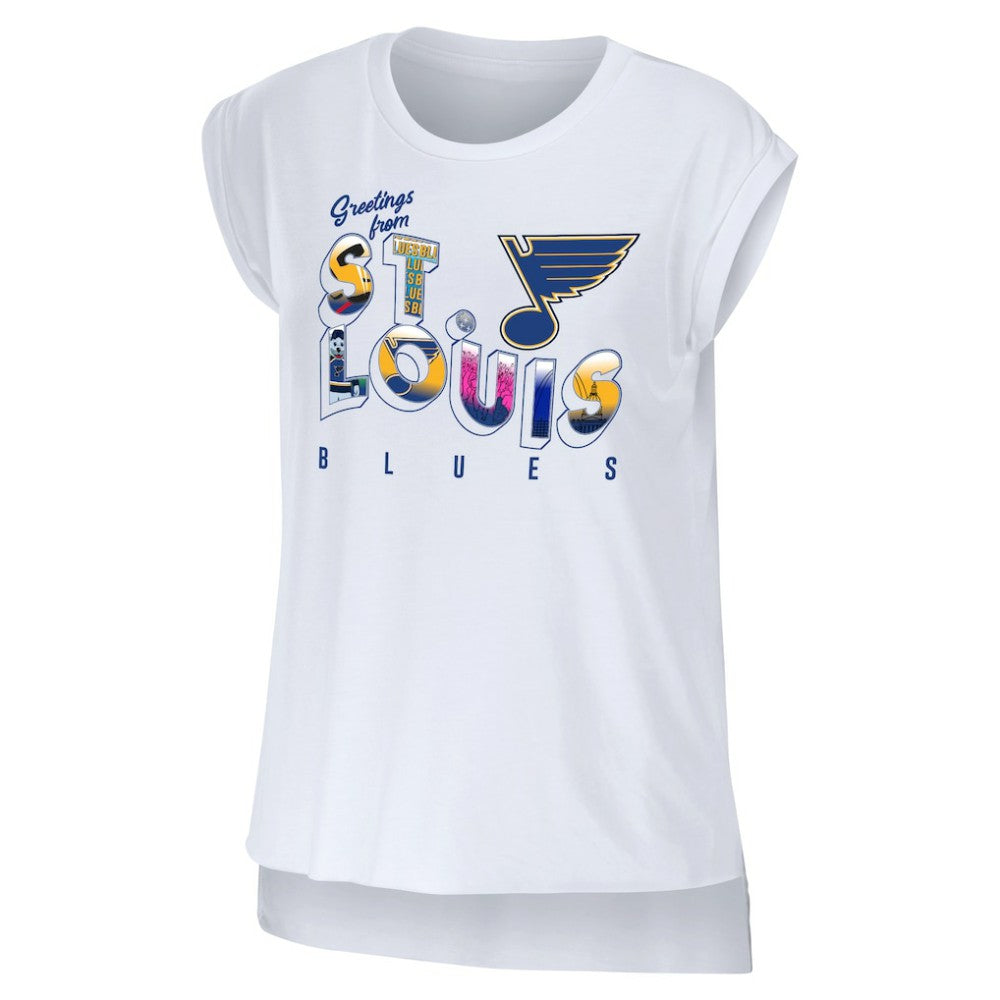 St. Louis Blues - WEAR by Erin Andrews Women's Greetings From Muscle T-Shirt White