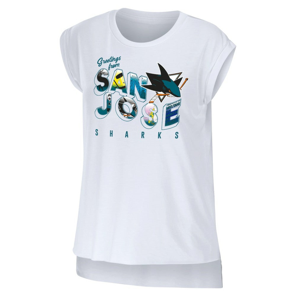 San Jose Sharks - WEAR by Erin Andrews Women's Greetings From Muscle T-Shirt White