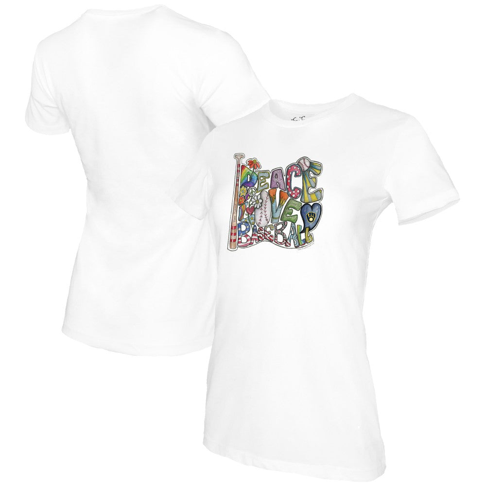 Milwaukee Brewers Tiny Turnip Women's Peace Love Baseball T-Shirt discount