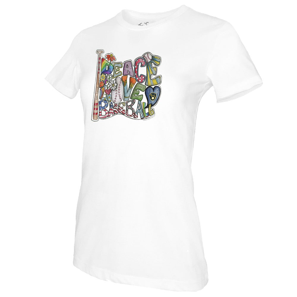 Milwaukee Brewers Tiny Turnip Women's Peace Love Baseball T-Shirt discount