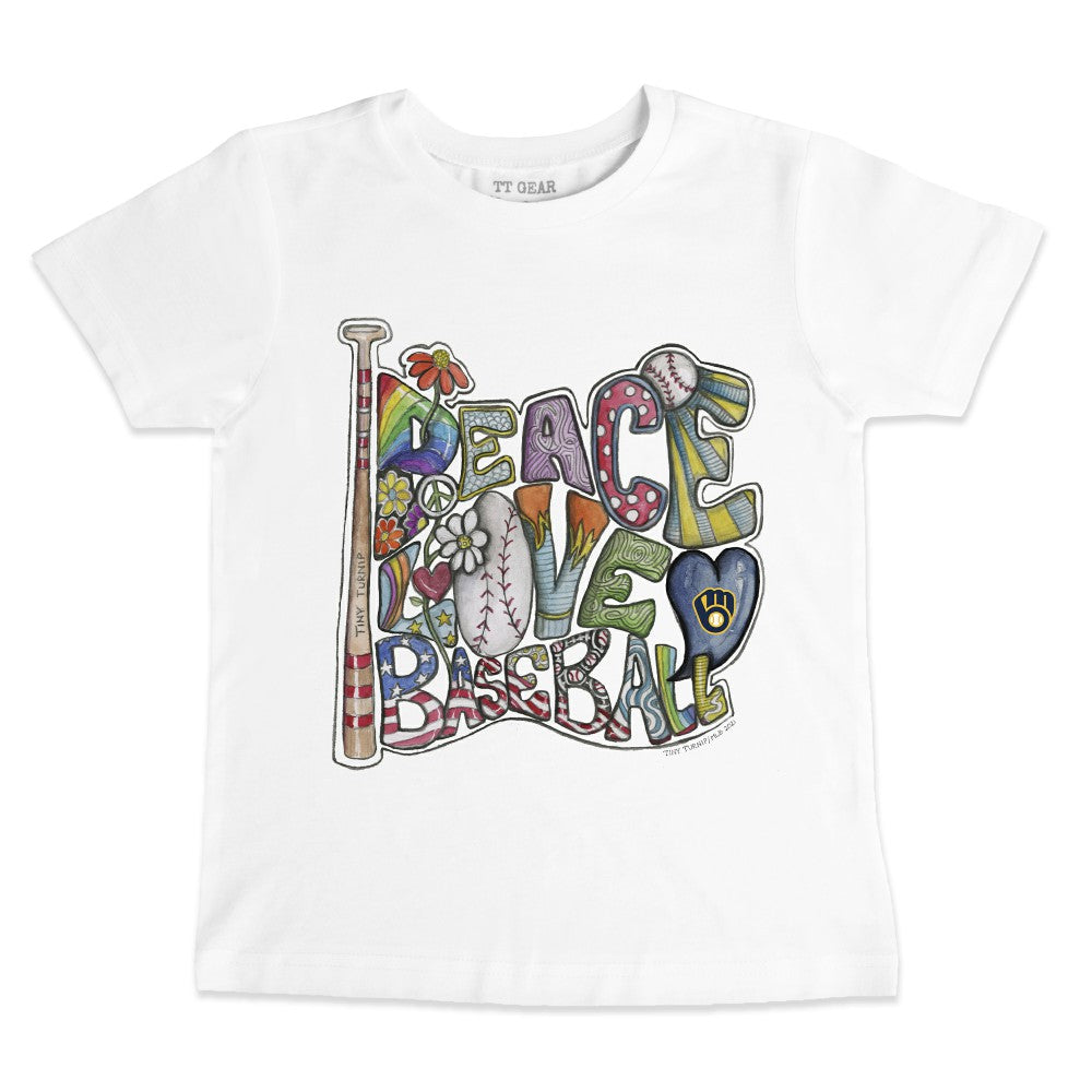 Milwaukee Brewers Tiny Turnip Youth Peace Love Baseball T-Shirt Online