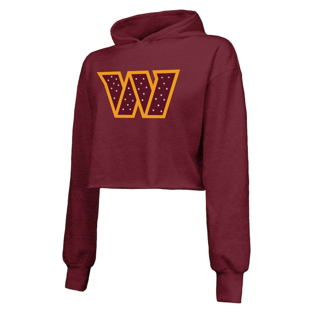 Washington Commanders Majestic Threads Women's Bling Tri-Blend Cropped Pullover Hoodie Burgundy - NFL