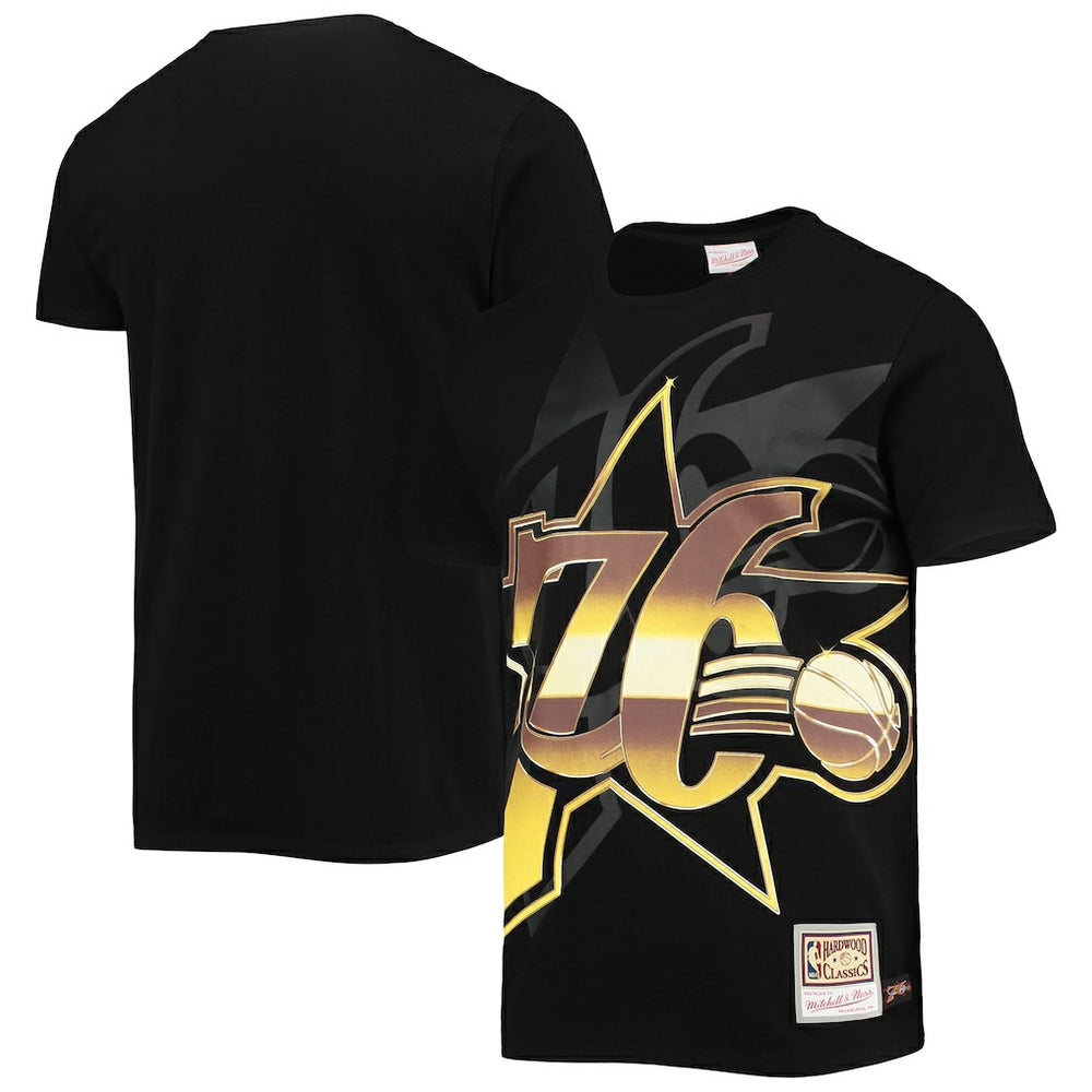 Mitchell & Ness - Philadelphia 76ers Big & Tall Hardwood Classics Big Face 4.0 T-Shirt - Black
