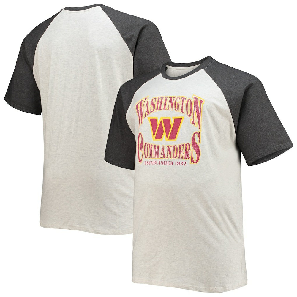 Washington Commanders Big & Tall Wordmark Raglan T-Shirt Oatmeal/Heathered Charcoal - Fanatics