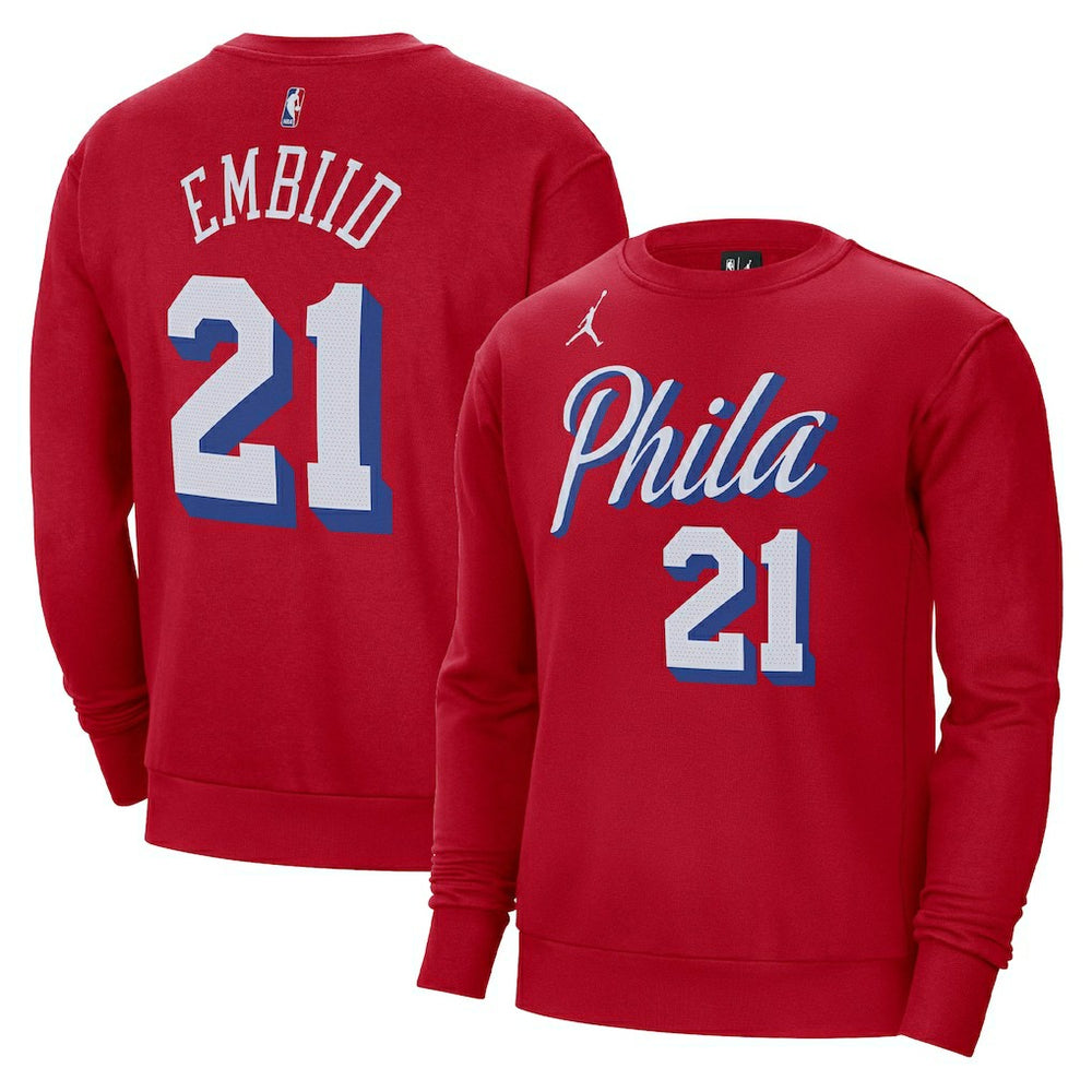 NBA - Joel Embiid Philadelphia 76ers Jordan Brand Statement Name & Number Pullover Sweatshirt - Red
