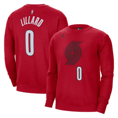 NBA - Damian Lillard Portland Trail Blazers Jordan Brand Statement Name & Number Pullover Sweatshirt - Red