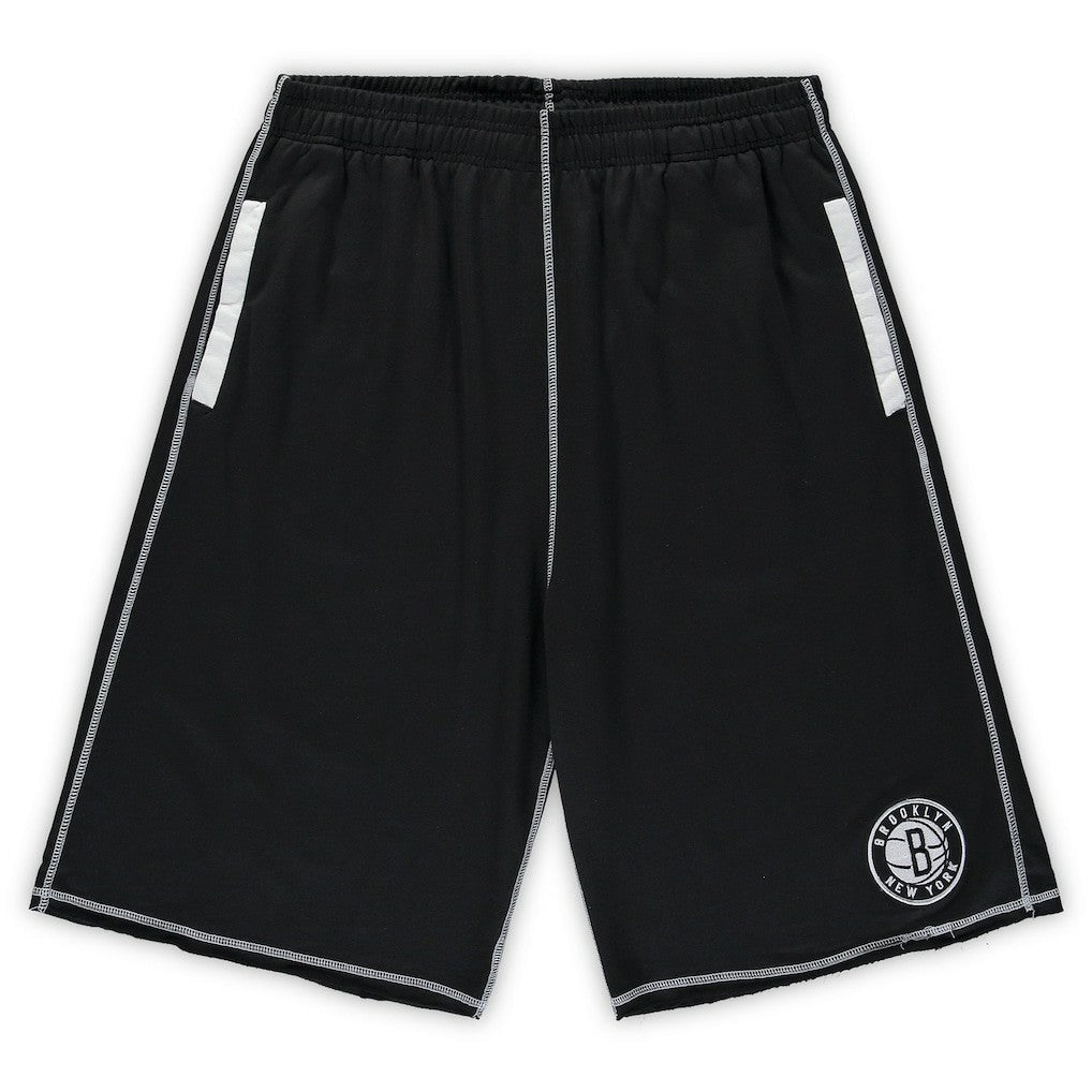 NBA - Brooklyn Nets Big & Tall Contrast Stitch Knit Shorts - Black/White