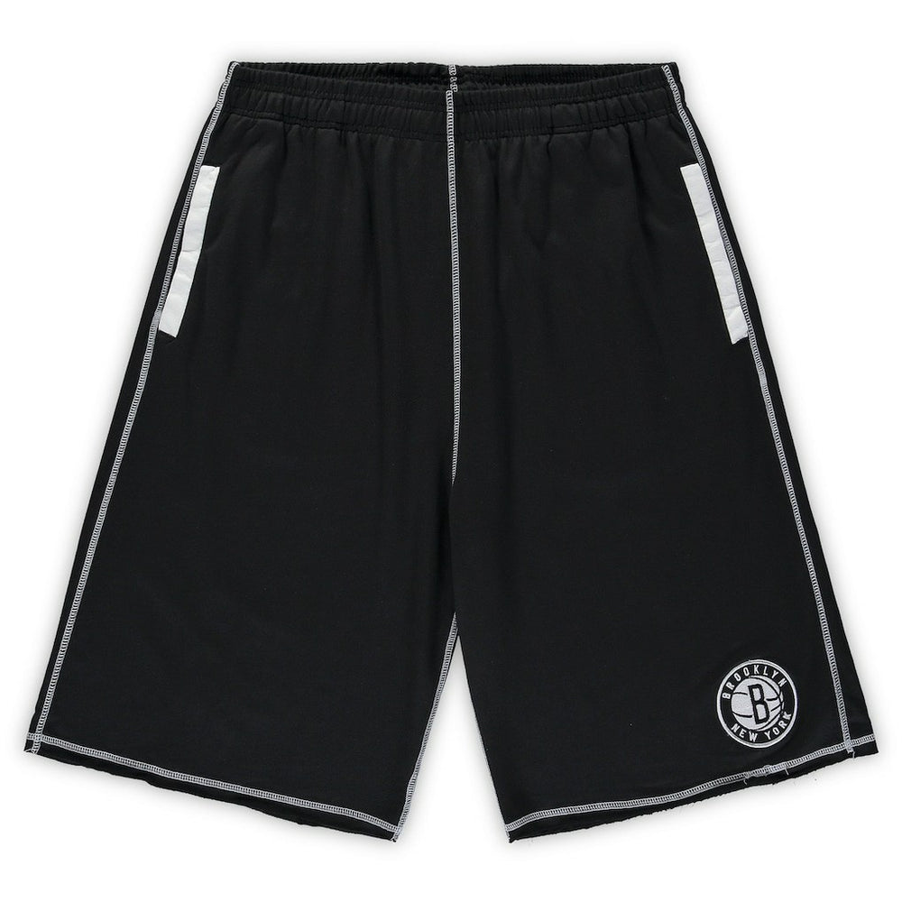 NBA - Brooklyn Nets Big & Tall Contrast Stitch Knit Shorts - Black/White