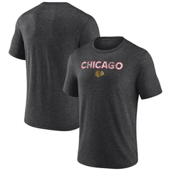 Chicago Blackhawks Wraparound Tri-Blend T-Shirt Charcoal