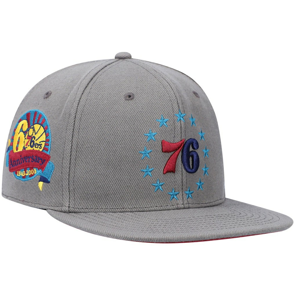 Mitchell & Ness - Philadelphia 76ers Hardwood Classics 60th Anniversary Carbon Cabernet Fitted Hat - Charcoal