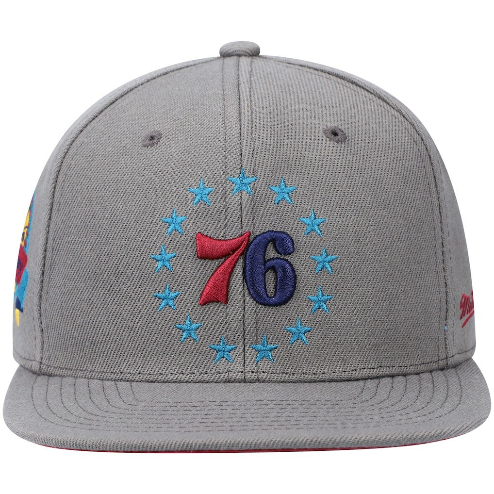 Mitchell & Ness - Philadelphia 76ers Hardwood Classics 60th Anniversary Carbon Cabernet Fitted Hat - Charcoal