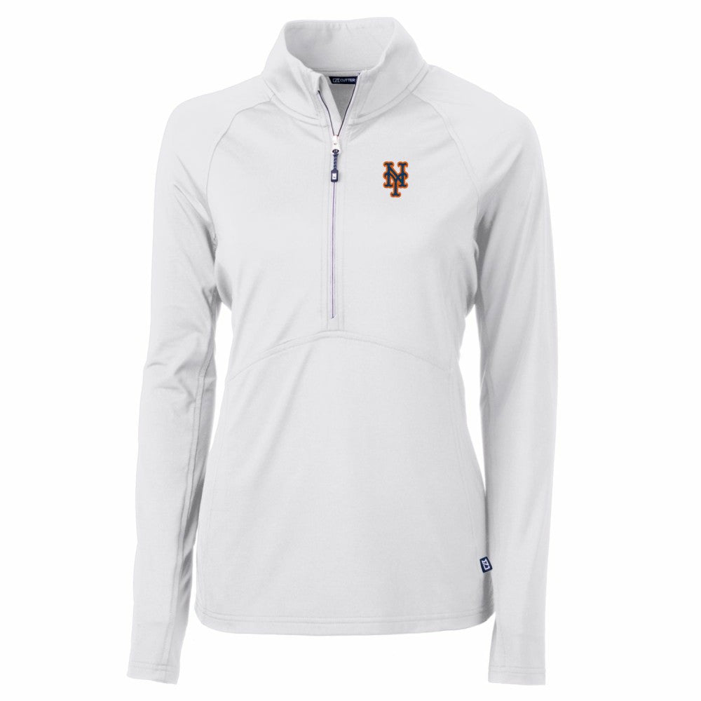 New York Mets Cutter & Buck Women's Adapt Eco Knit Stretch Half-Zip Pullover Top Clearance