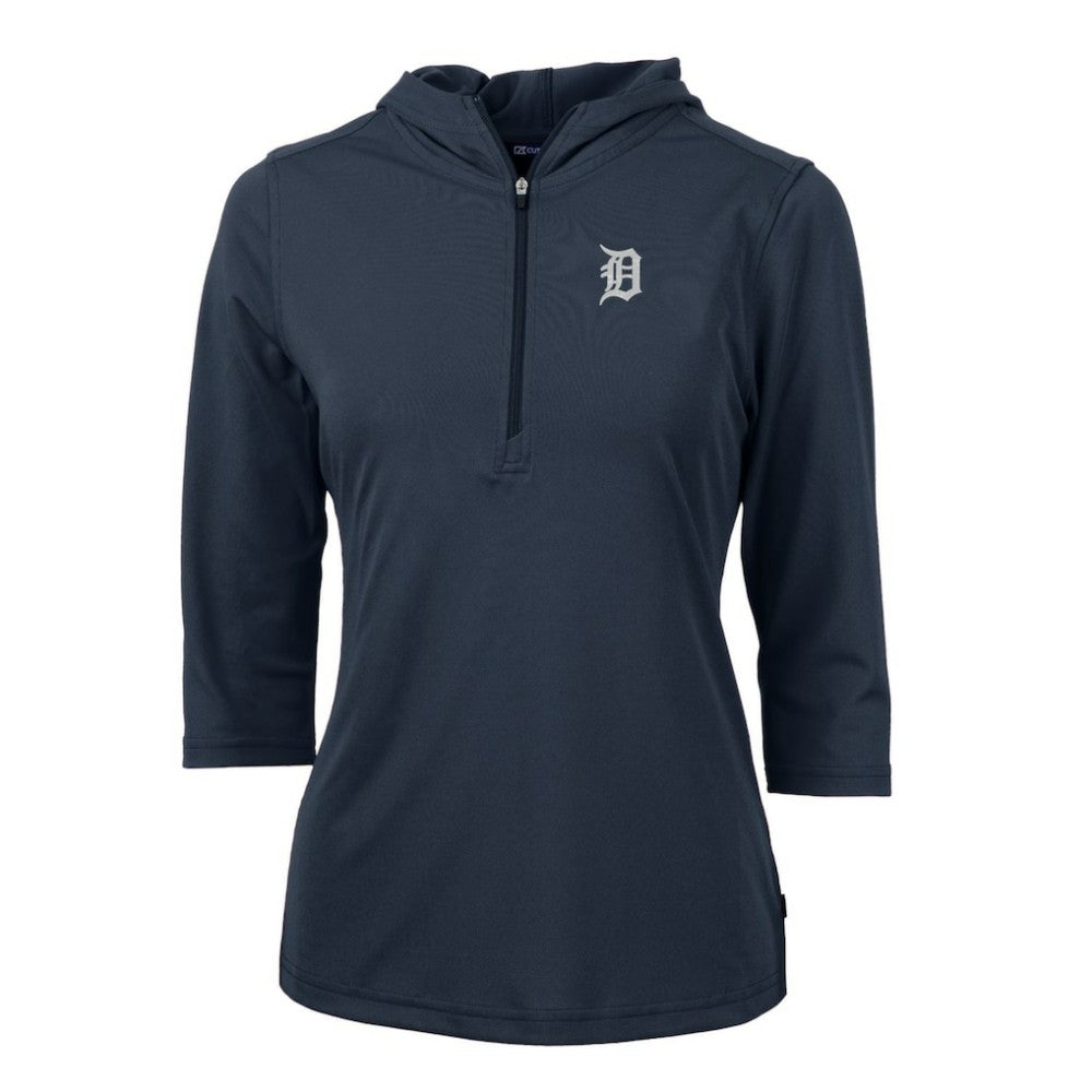 Detroit Tigers Cutter & Buck Women's Virtue Eco Pique 3/4 Sleeve Half-Zip Pullover Hoodie Clearance