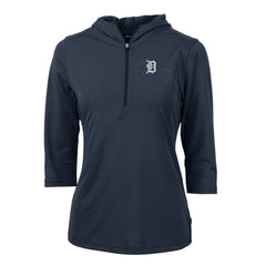 Detroit Tigers Cutter & Buck Women's Virtue Eco Pique 3/4 Sleeve Half-Zip Pullover Hoodie Clearance