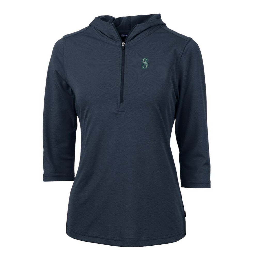Seattle Mariners Cutter & Buck Women's Virtue Eco Pique 3/4 Sleeve Half-Zip Pullover Hoodie Sale