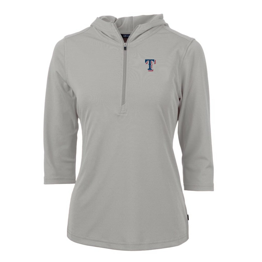 Texas Rangers Cutter & Buck Women's Virtue Eco Pique 3/4 Sleeve Half-Zip Pullover Hoodie Clearance
