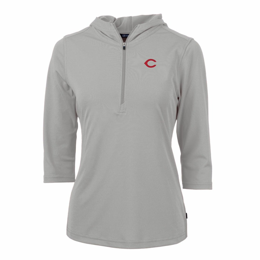 Cincinnati Reds Cutter & Buck Women's Virtue Eco Pique 3/4 Sleeve Half-Zip Pullover Hoodie Near Me