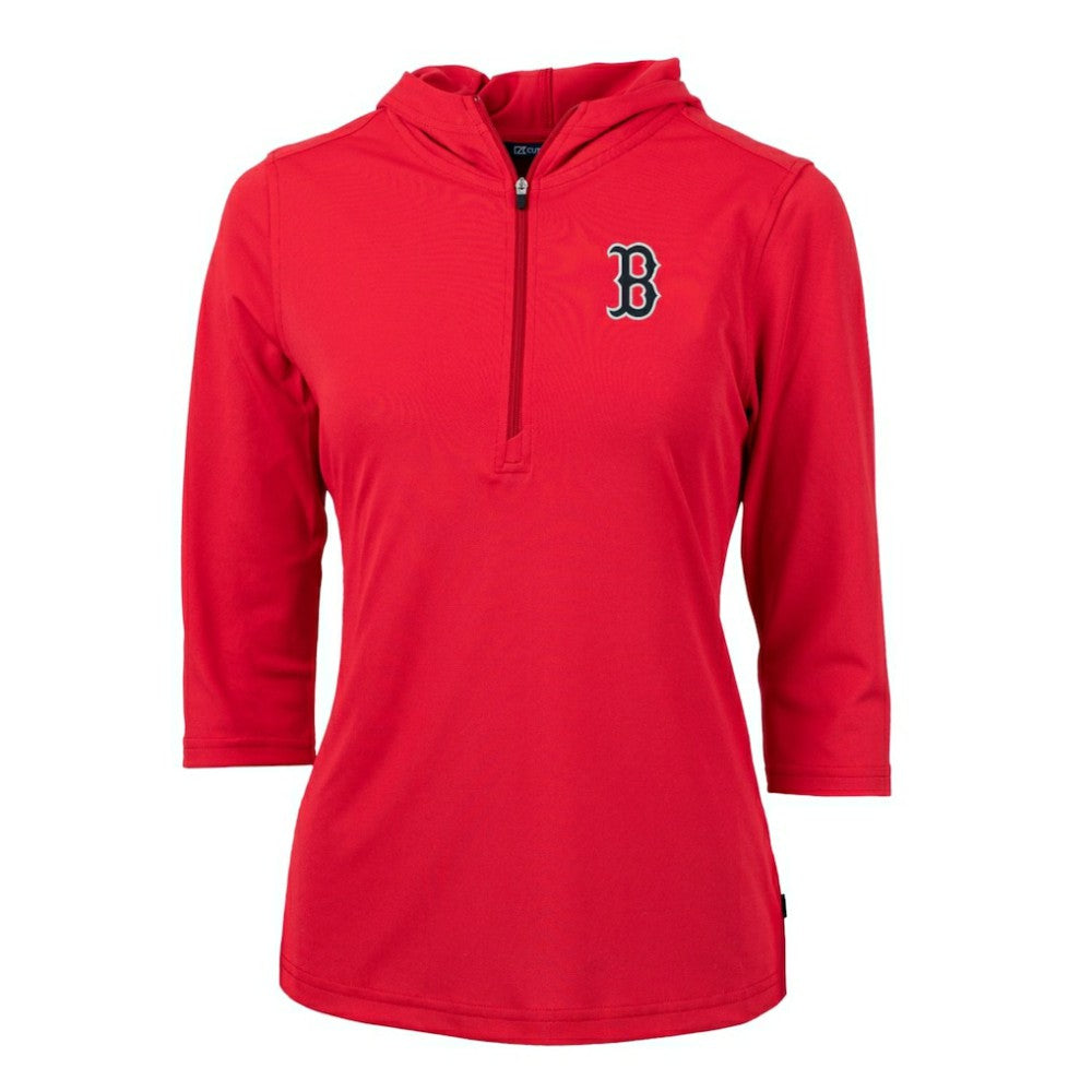 Boston Red Sox Cutter & Buck Women's Virtue Eco Pique 3/4 Sleeve Half-Zip Pullover Hoodie Clearance