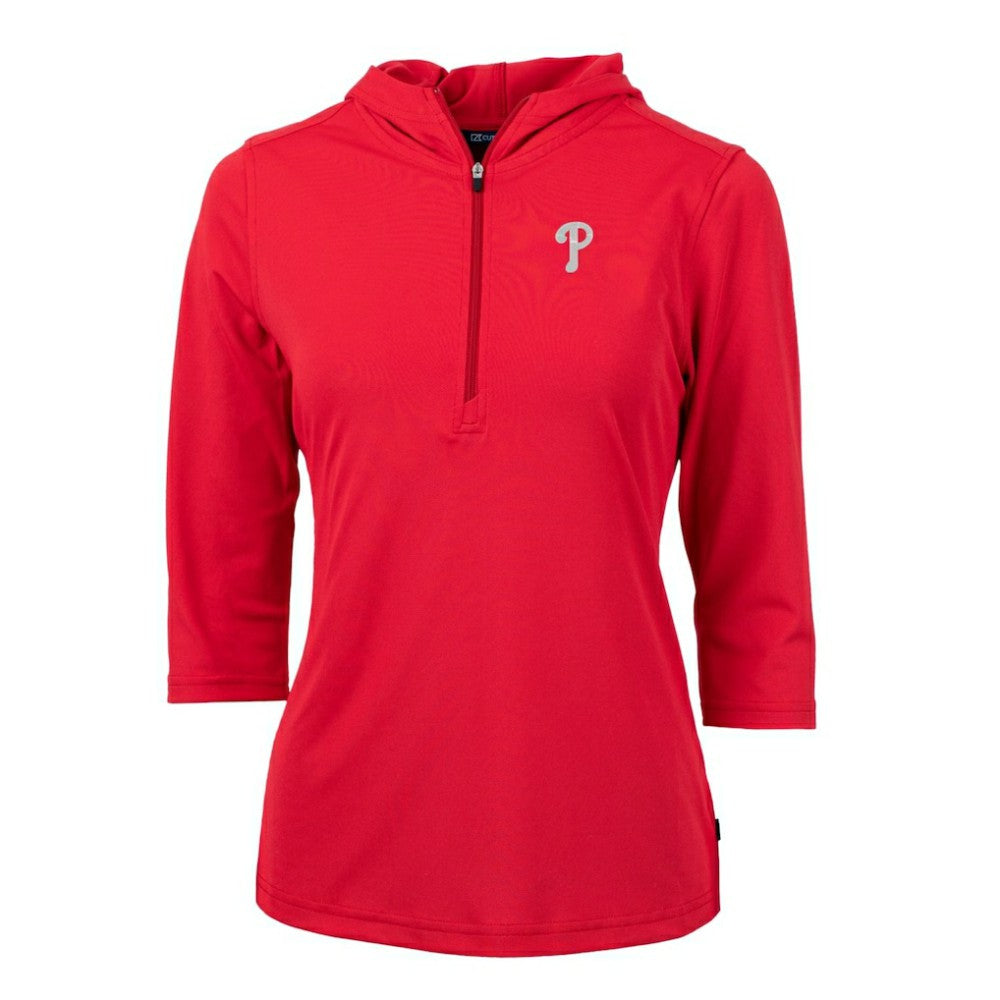 Philadelphia Phillies Cutter & Buck Women's Virtue Eco Pique 3/4 Sleeve Half-Zip Pullover Hoodie discount