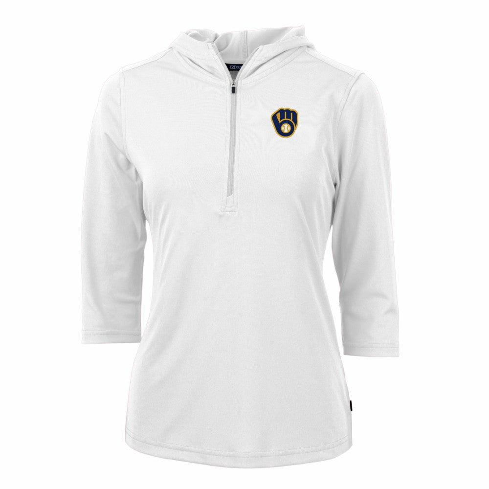 Milwaukee Brewers Cutter & Buck Women's Virtue Eco Pique 3/4 Sleeve Half-Zip Pullover Hoodie discount