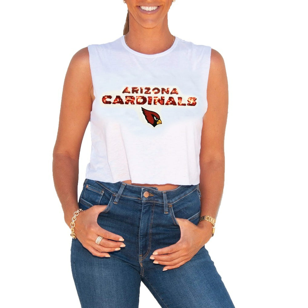 Arizona Cardinals Cuce Women's Sequin Cropped Tank Top White - NFL
