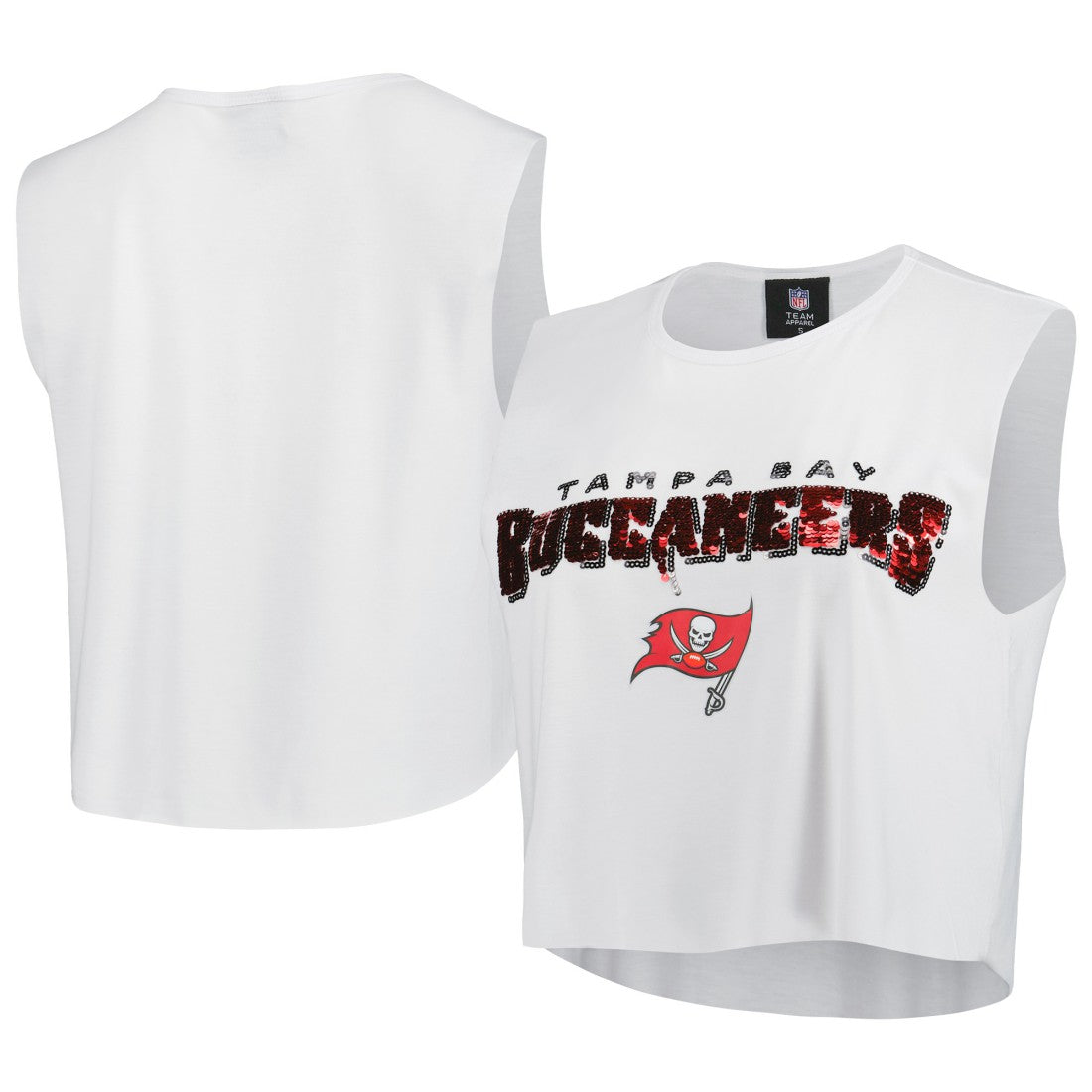 Tampa Bay Buccaneers Cuce Women's Sequin Tri-Blend Cropped Tank Top White - NFL