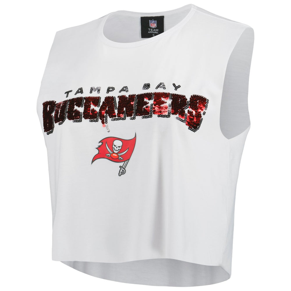 Tampa Bay Buccaneers Cuce Women's Sequin Tri-Blend Cropped Tank Top White - NFL