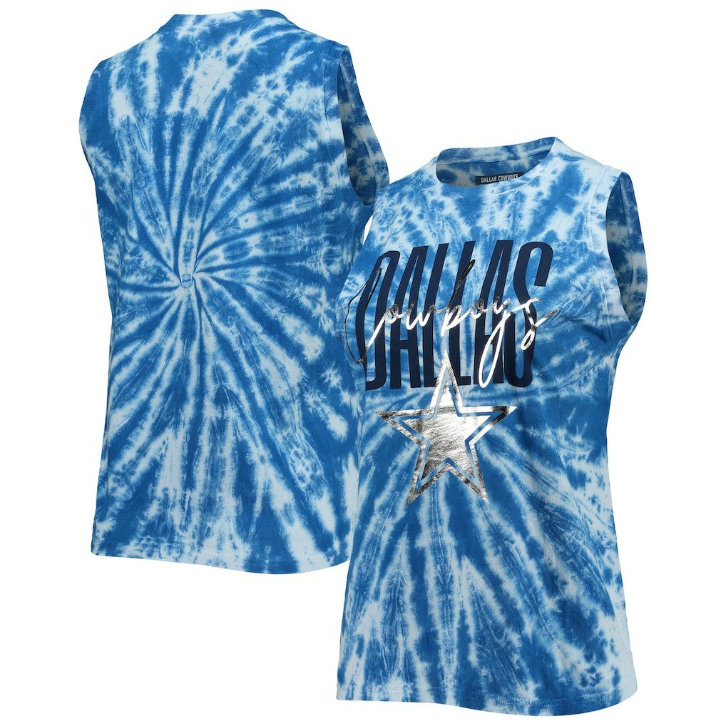 Dallas Cowboys Lauren James Women's Tie-Dye Jersey Boxy Tank Top Royal - NFL
