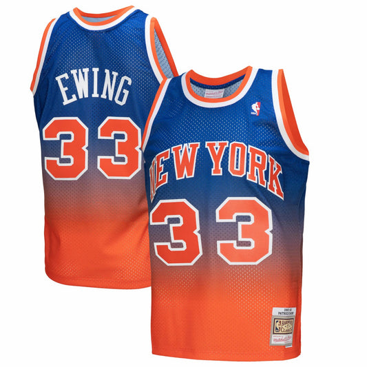 Patrick Ewing New York Knicks 1991/92 Hardwood Classics Fadeaway Swingman Player Jersey - Orange/Royal | NBA Jerseys