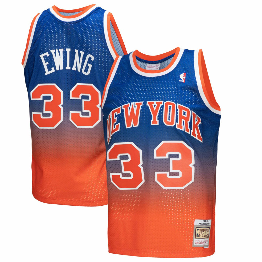 Mitchell & Ness - Patrick Ewing New York Knicks 1991/92 Hardwood Classics Fadeaway Swingman Player Jersey - Orange/Royal