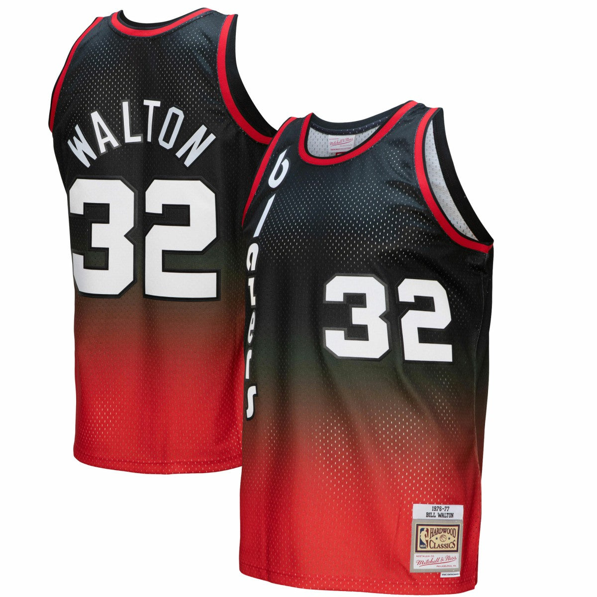 Mitchell & Ness - Bill Walton Portland Trail Blazers 1976/77 Hardwood Classics Fadeaway Swingman Player Jersey - Red/Black