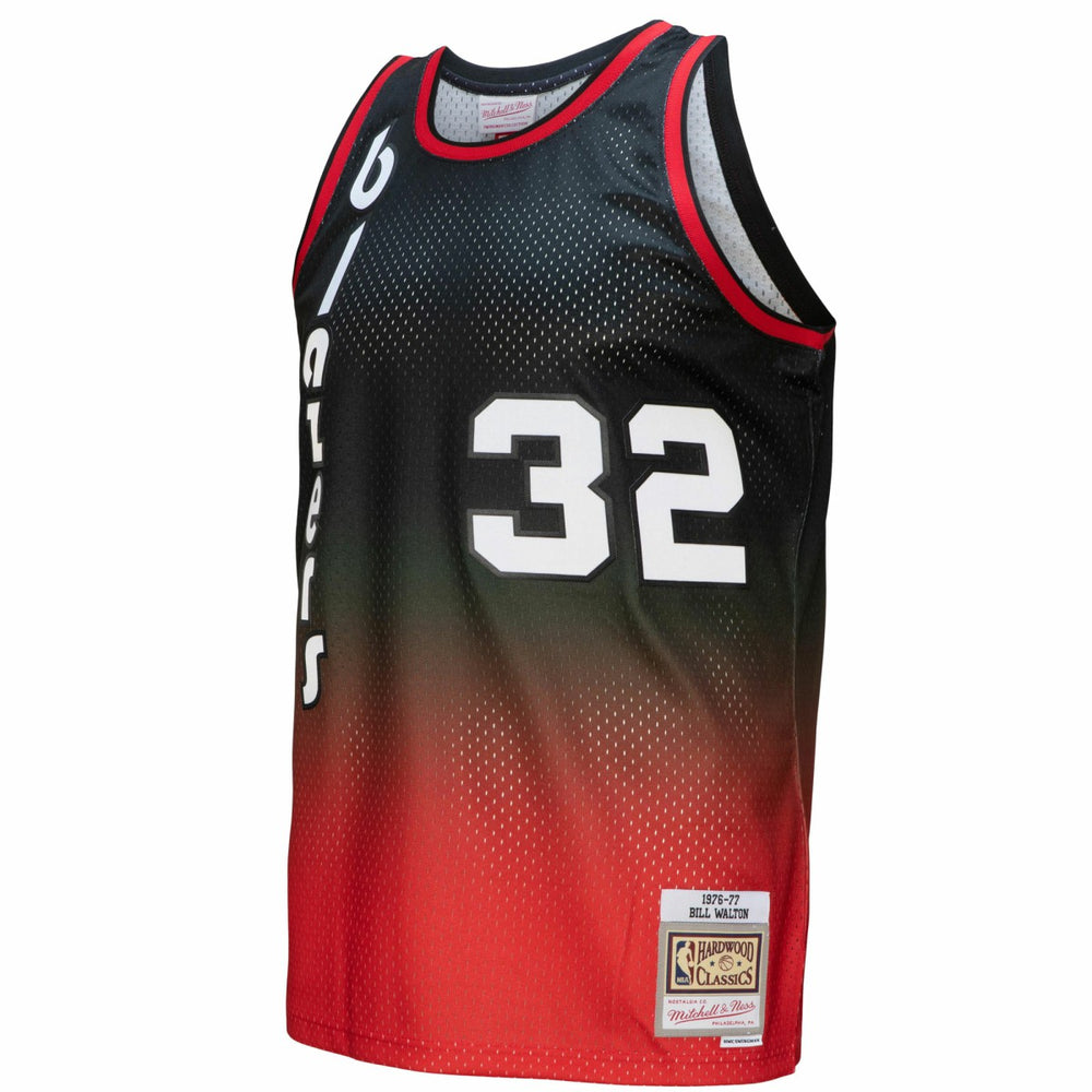 Mitchell & Ness - Bill Walton Portland Trail Blazers 1976/77 Hardwood Classics Fadeaway Swingman Player Jersey - Red/Black