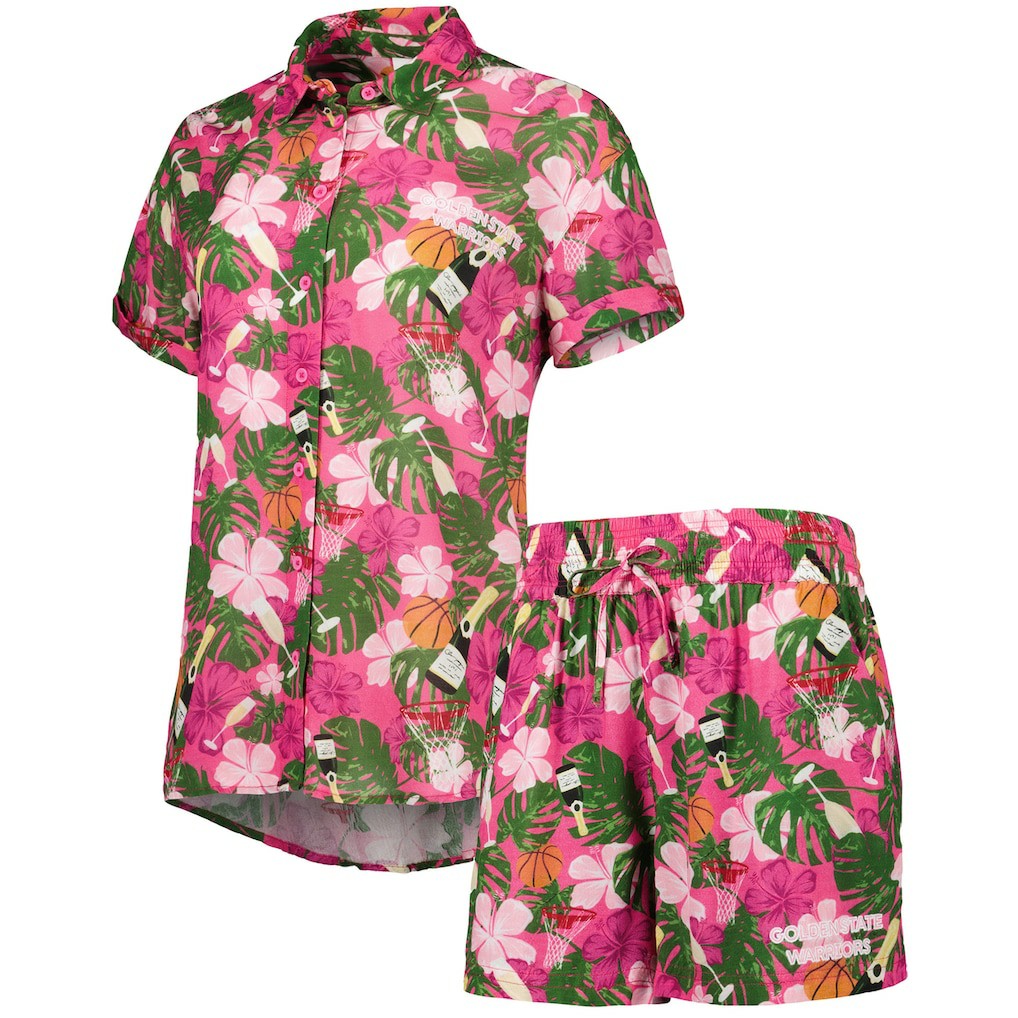 NBA - Golden State Warriors Lusso Women's Finley-Frankie Party Top & Shorts Set - Pink