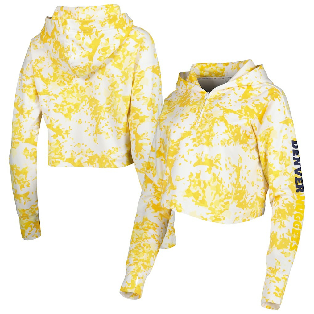 NBA - Denver Nuggets Lusso Women's Maia Tri-Blend Cropped Quarter-Zip Top - Gold/White