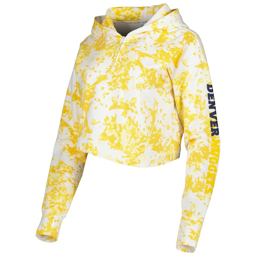 NBA - Denver Nuggets Lusso Women's Maia Tri-Blend Cropped Quarter-Zip Top - Gold/White
