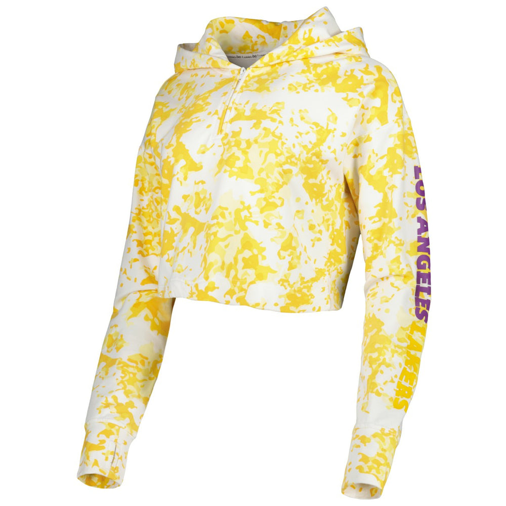 NBA - Los Angeles Lakers Lusso Women's Maia Tri-Blend Cropped Quarter-Zip Top - Gold/White