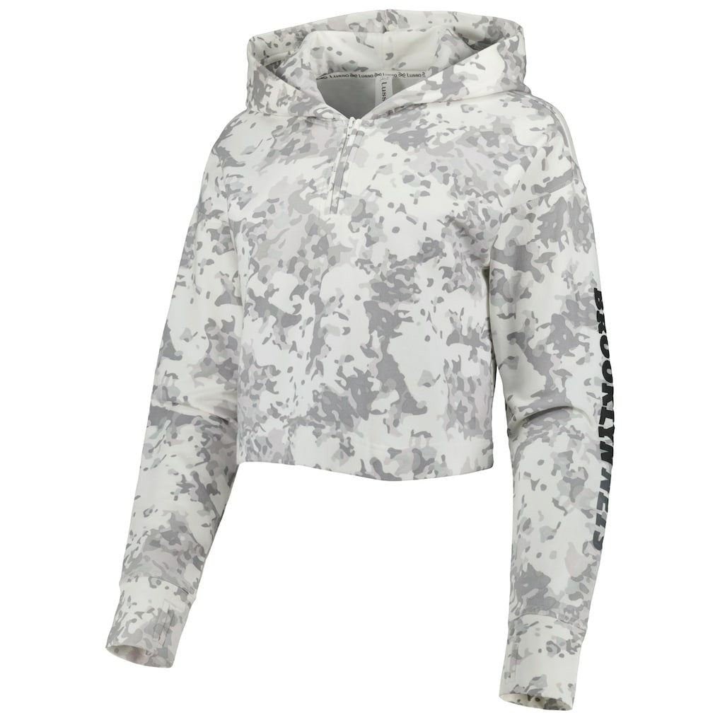 NBA - Brooklyn Nets Lusso Women's Maia Tri-Blend Cropped Quarter-Zip Top - Gray/White