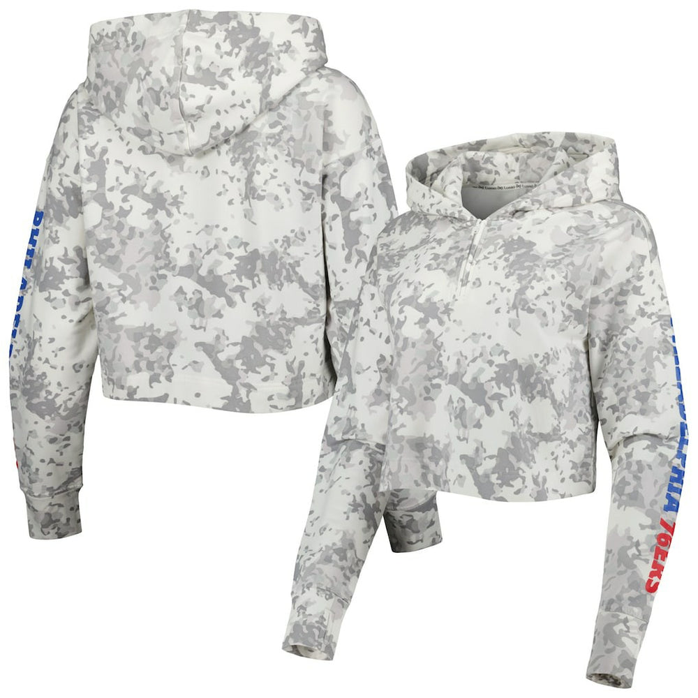 NBA - Philadelphia 76ers Lusso Women's Maia Tri-Blend Cropped Quarter-Zip Top - Gray/White