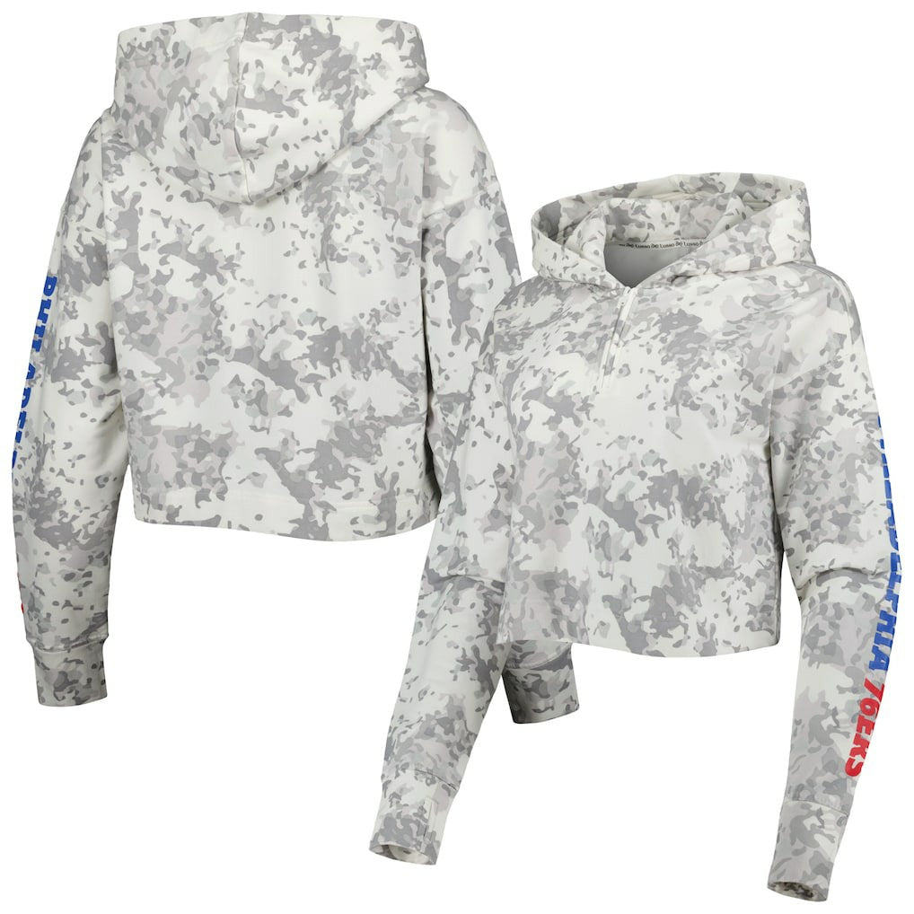 NBA - Philadelphia 76ers Lusso Women's Maia Tri-Blend Cropped Quarter-Zip Top - Gray/White