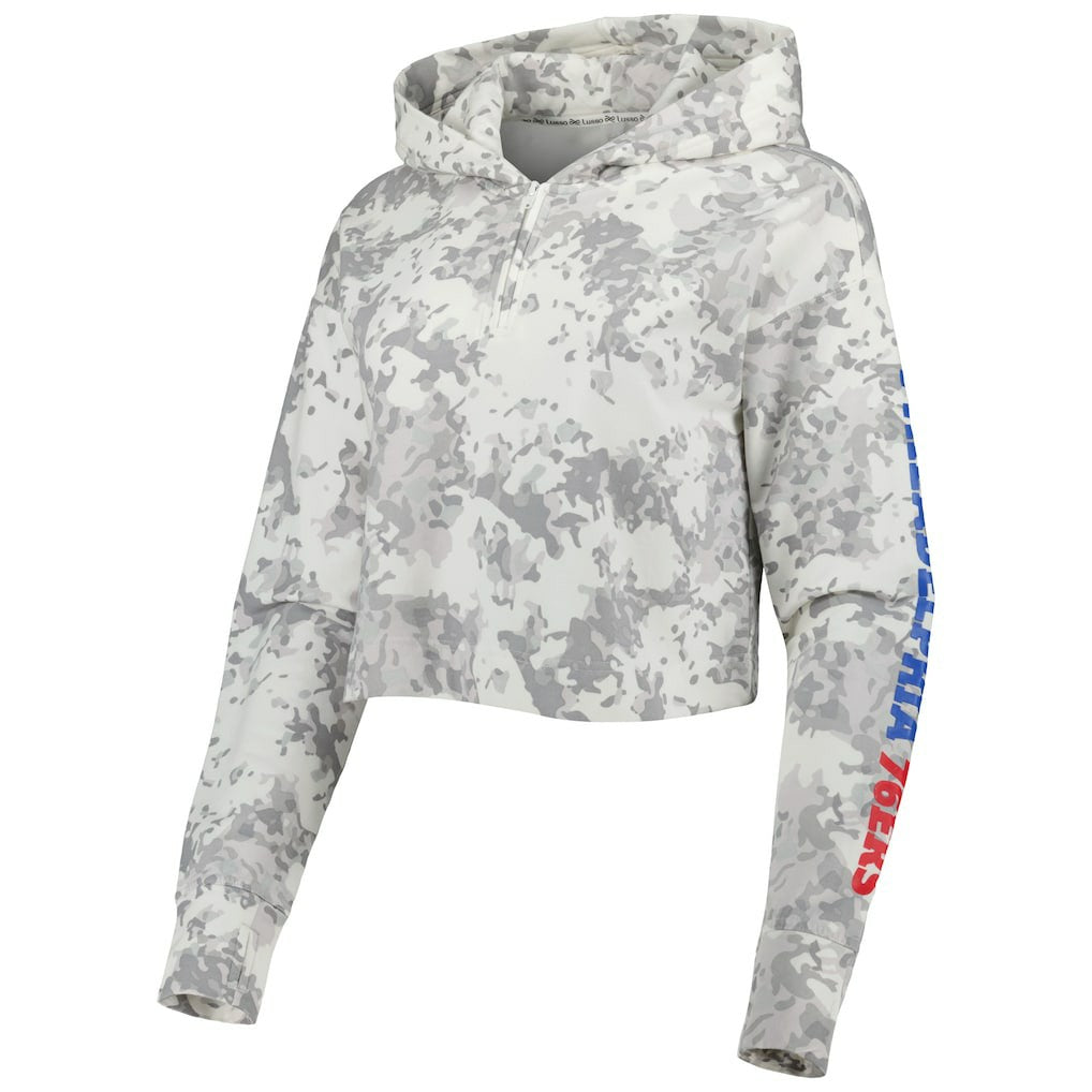 NBA - Philadelphia 76ers Lusso Women's Maia Tri-Blend Cropped Quarter-Zip Top - Gray/White