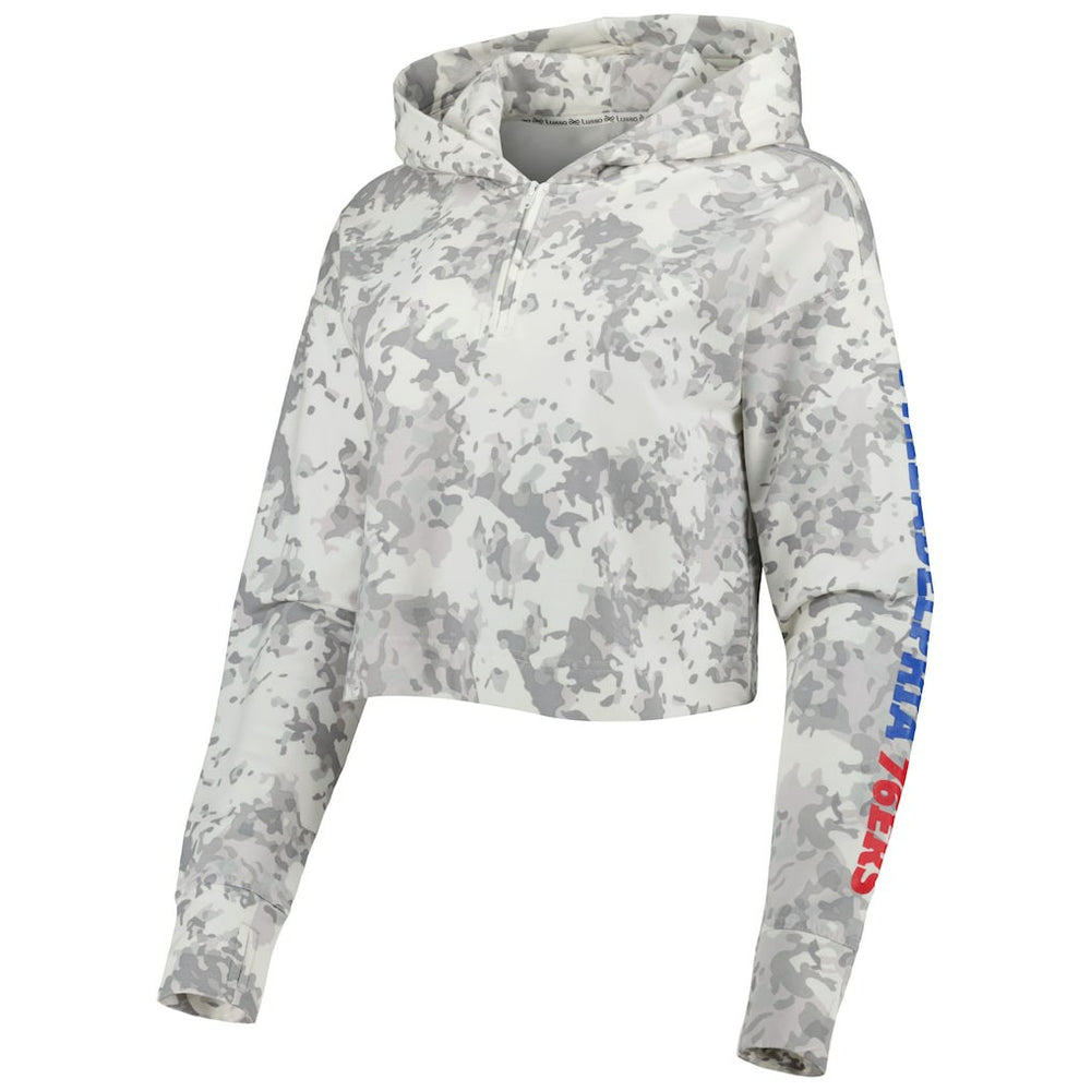 NBA - Philadelphia 76ers Lusso Women's Maia Tri-Blend Cropped Quarter-Zip Top - Gray/White